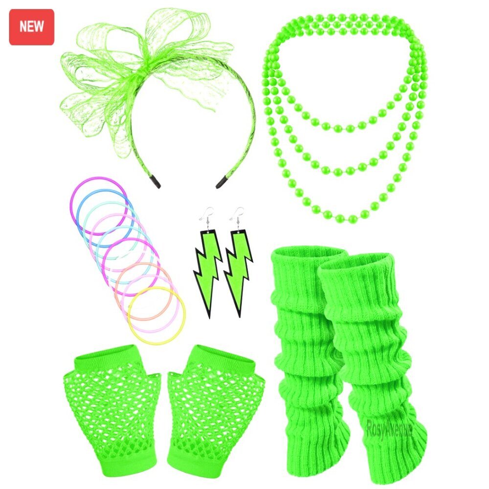 80s Costume Accessories Set Lace Headband Fishnet Gloves Leg Warmers